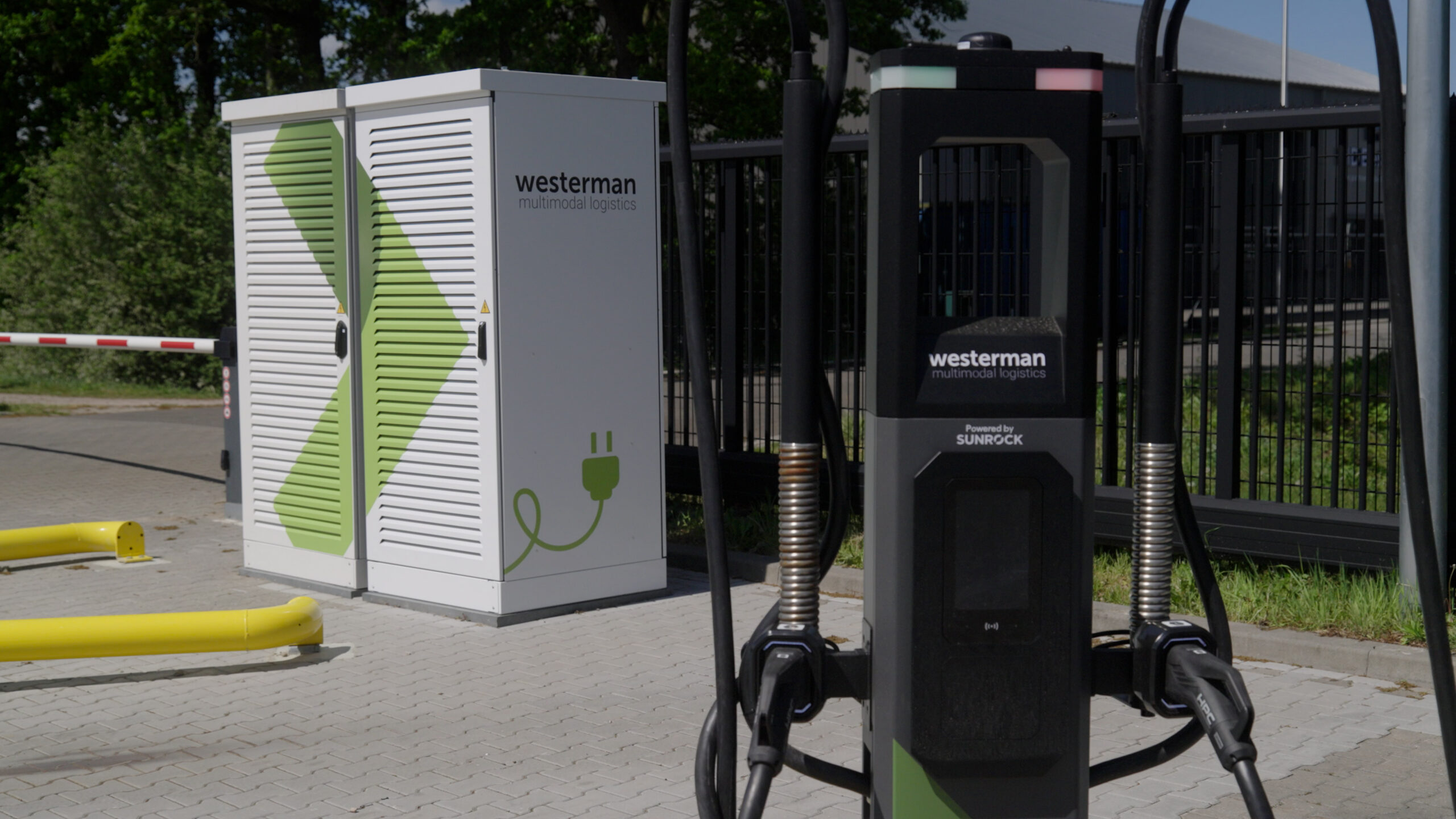 Sunrock DC fast-charging station at Westerman Multimodal Logistics for electric truck charging logistics